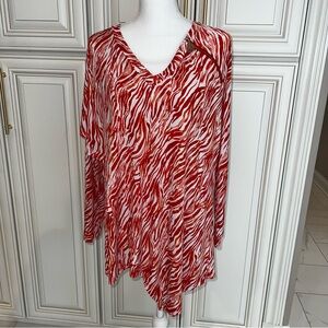 Anne Klein Red and White Patterned Blouse